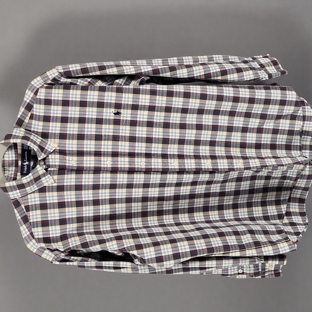 Ralph Lauren Men's Plaid Button Down Long Sleeve 100% Cotton Shirt, Size M